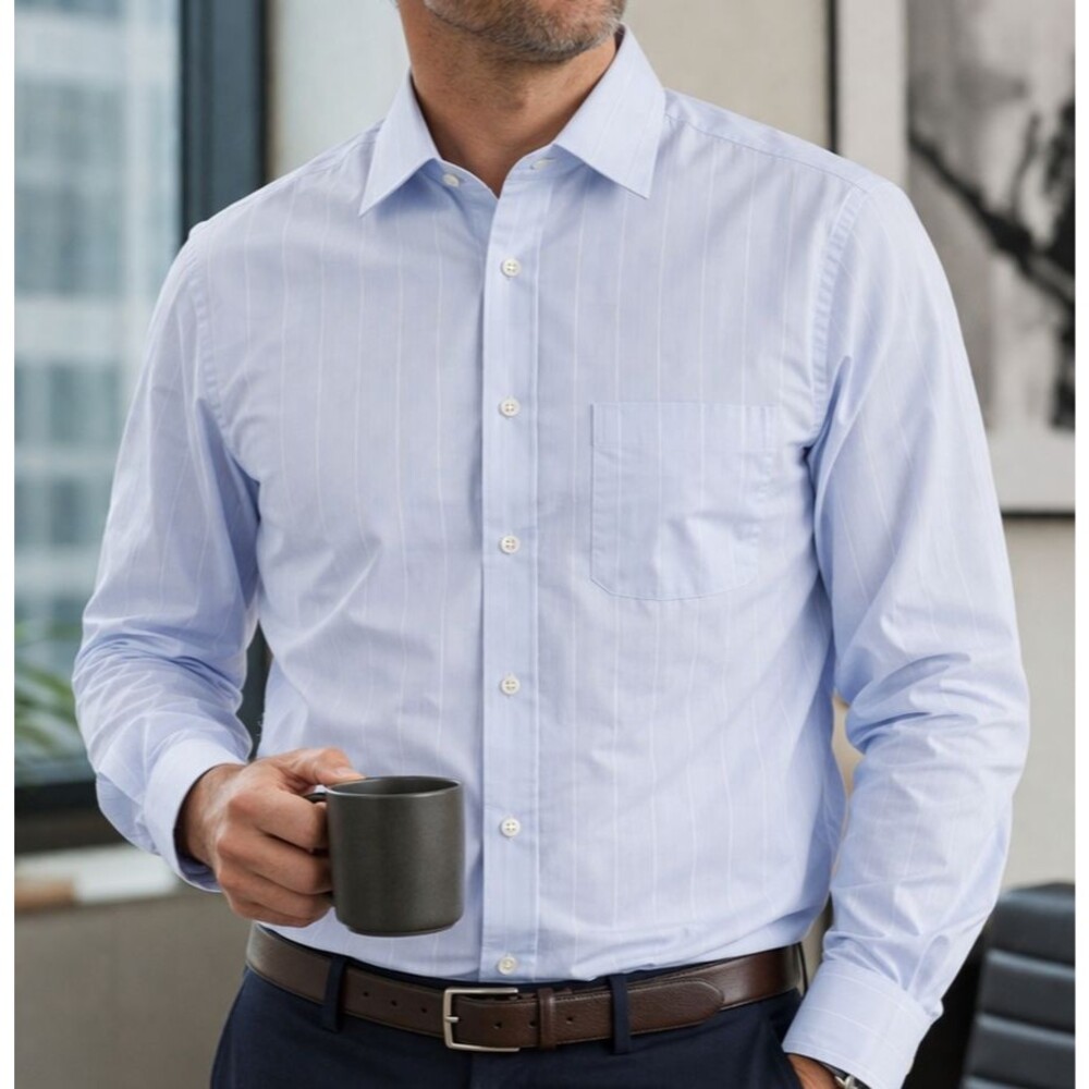 Enro Mens Dress Shirt 15.5  / 33  Combed Cotton Blend Blue Long Sleeve